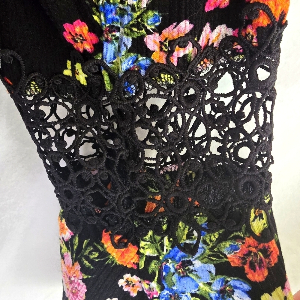Floral Sz XL Black Lace Sleeve Tie Cottagecore Grommet Women Shirt Elastic Waist - Picture 8 of 13